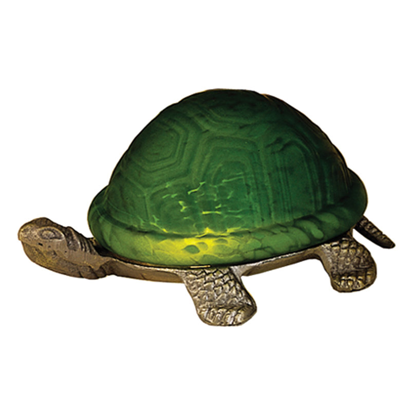 Green Stained Glass Turtle Accent Lamp with Cast Metal Base