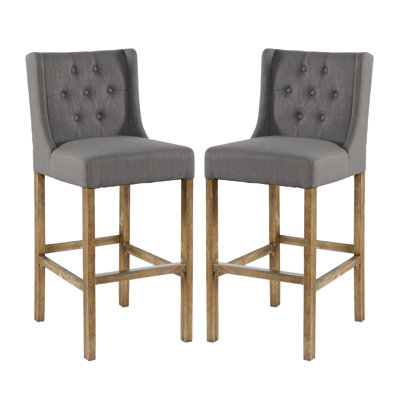  Ensemble de 2 tabourets de bar rembourrés avec capitonnage à boutons gris H 43 po