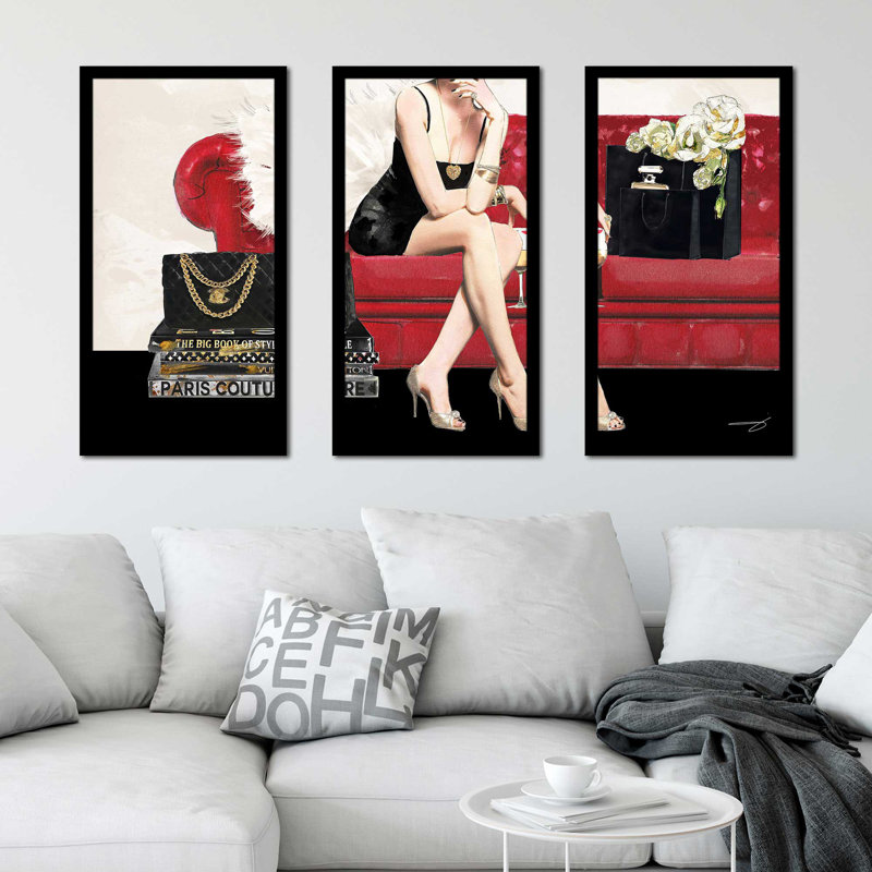 "Hers 1" par Jodi - 3 pièces encadrées, L 52,5 po x H 33,5 po x P 1 po