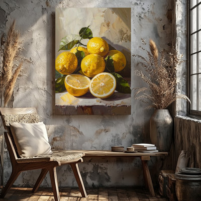 Canvas Textured Lemon Still Life Canvasvibrant Oil Painting With Fresh Citrus Wall Art Ready To Hang Gallery Wrapped Home Decor Decor