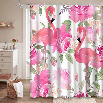 Rideau de douche aquarelle à motif floral tropical avec 12 crochets