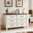 Farmhouse White 6 Drawer Dresser for Bedroom, 54 inch Wide Vintage Large Chest of Drawers with Square Wood Legs, Rustic TV Console for Living Room, Wooden Storage Closet Dressers for Home-1722810481
