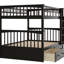 Lit superposé convertible au-dessus d'un lit superposé, pin et matériau de qualité supérieure, tiroirs pour un rangement idéal, barrières de sécurité en forme de clôture, lit à structure simple avec tiroirs, caractéristique, construction solide, sans effort