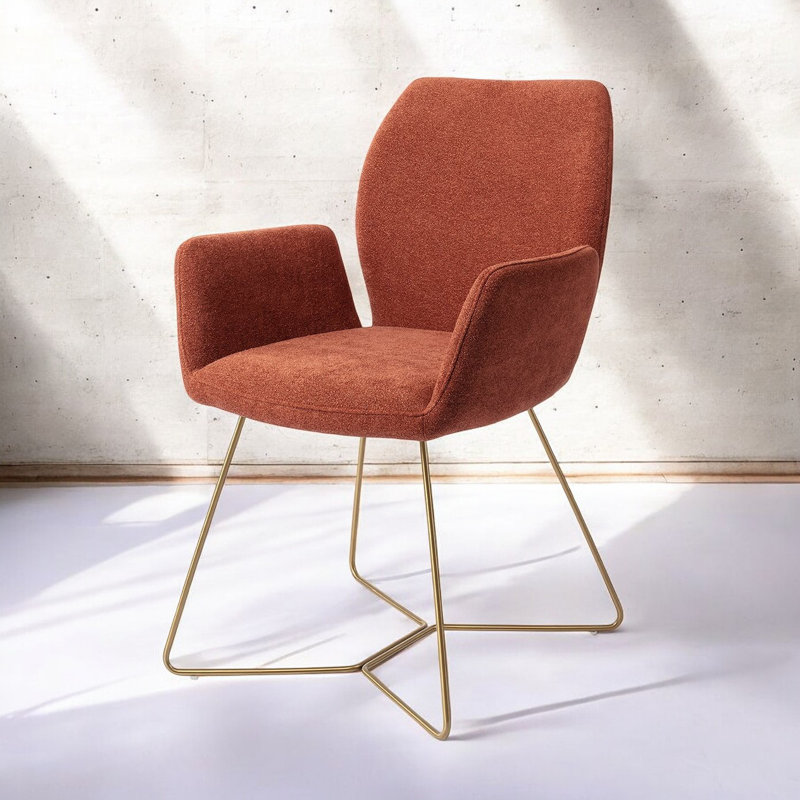 Azuolas 47.5cm H Polyester Upholstered Metal Armchair, Gold, Terracotta