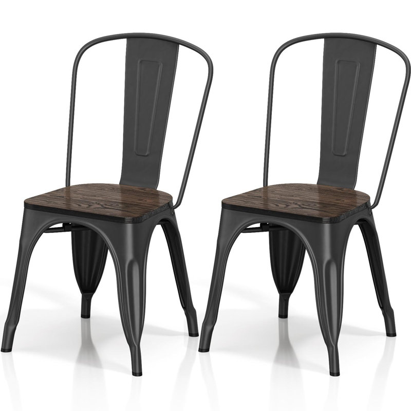 Chaise d’appoint empilable à dossier en lattes de fer Northolt, Noir mat