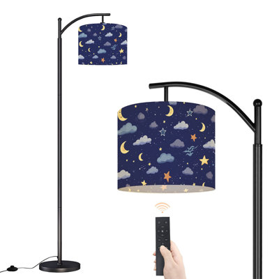 Arc Floor Lamp Whimsical Night Sky Smiling Moons Stars Clouds Floor Lamps with Remote LED Lights Adjustable Lamp Shades Tall Standing Lamps for Reading Office Living Room