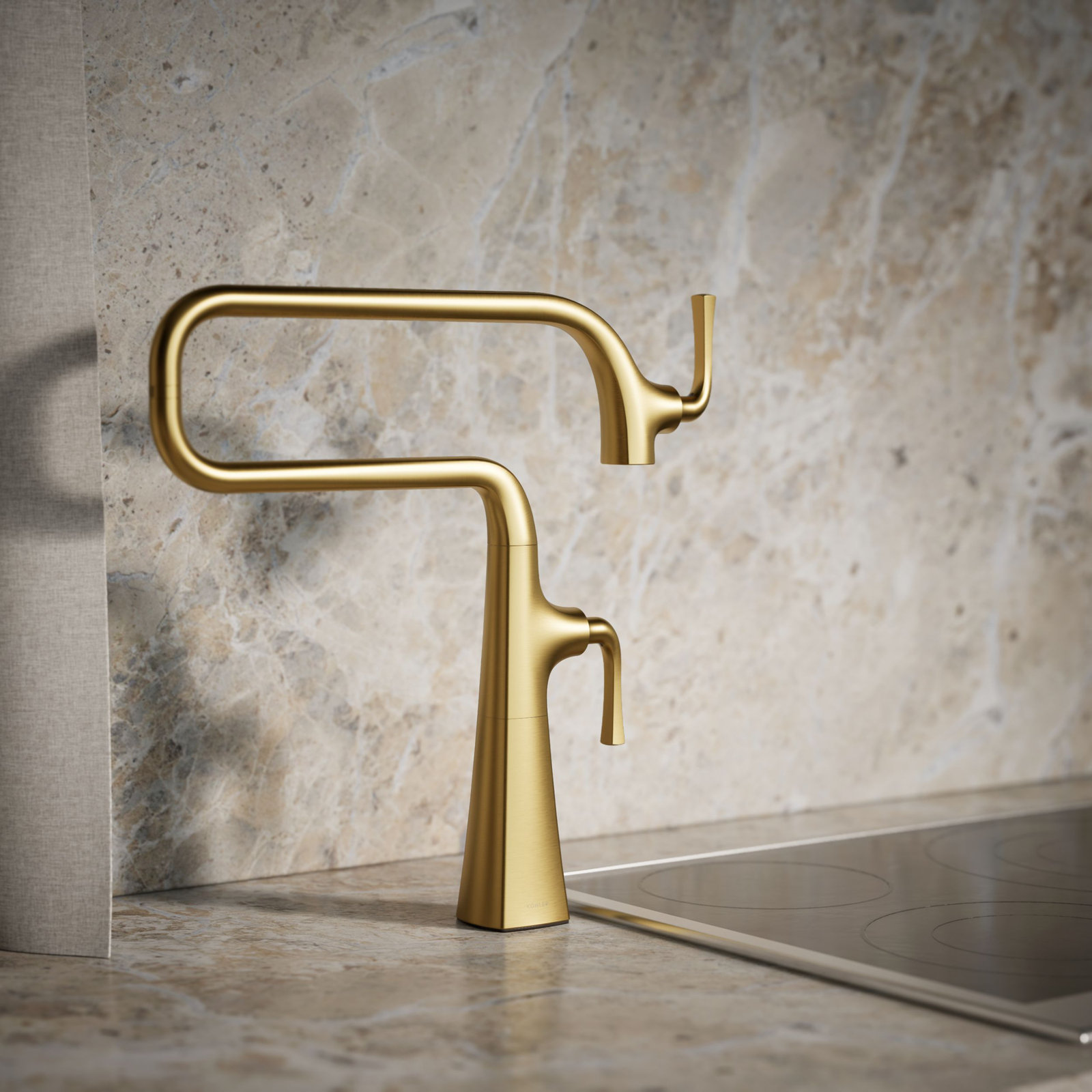Graze Deck-Mount Pot Filler Faucet, Vibrant Brushed Moderne Brass