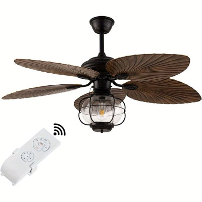 Ventilateur de plafond 52 pouces avec télécommande 5 pales réversibles en ABS à 3 vitesses avec abat-jour rétro en verre à intensité variable pour le salon, la cuisine et la chambre à coucher