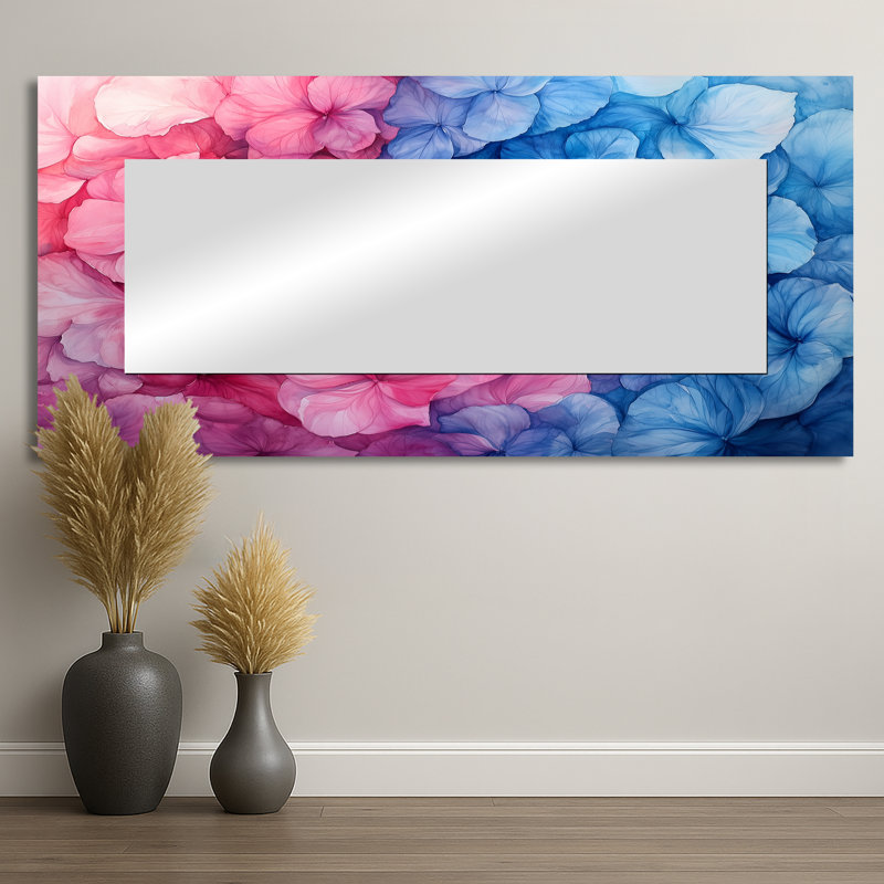 Hortensia coloré tourbillon II - miroir floral pour décoration murale - imprimé sur métal, 28 po x 60 po