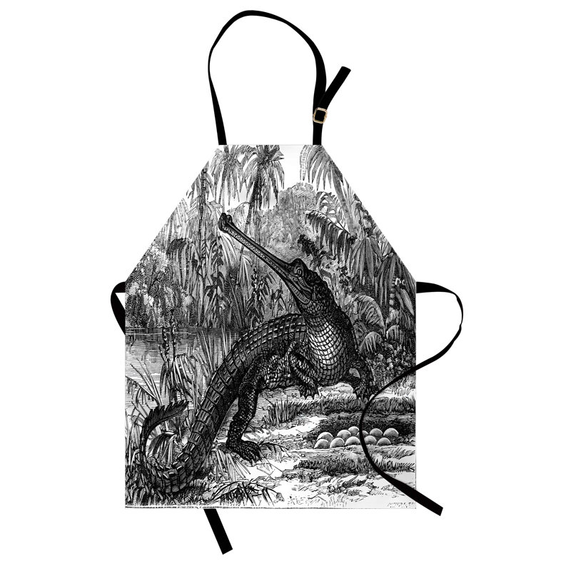 Tablier croquis East Urban Home unisexe, vieux crocodile en forêt, taille adulte, gris anthracite