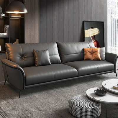 Dark Gray Genuine Leather Standard Sofa cushion Loveseat
