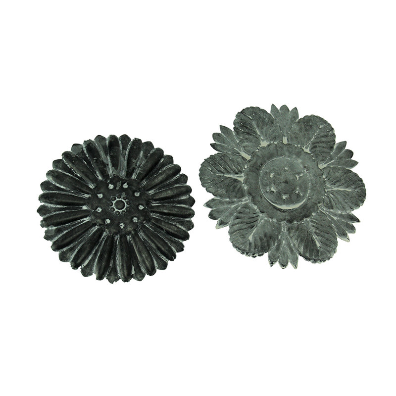 Rustic distressed gray embossed tin flower wall plaques — set of 2, 11.75" dia. x 1.5" H
