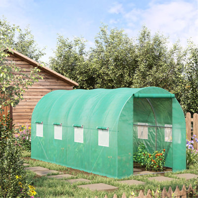 15'X7' Outdoor Plant Nursery Greenhouse, Grow A Variety Of Plants Walk-In Garden Greenhouse With Steel Frame, Stability And Durability