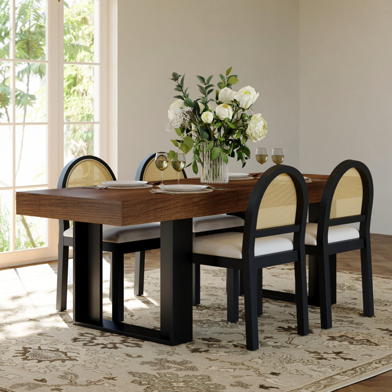 Ensemble de table de salle à manger avec table de salle à manger extensible rectangulaire et chaises rembourrées, Brun