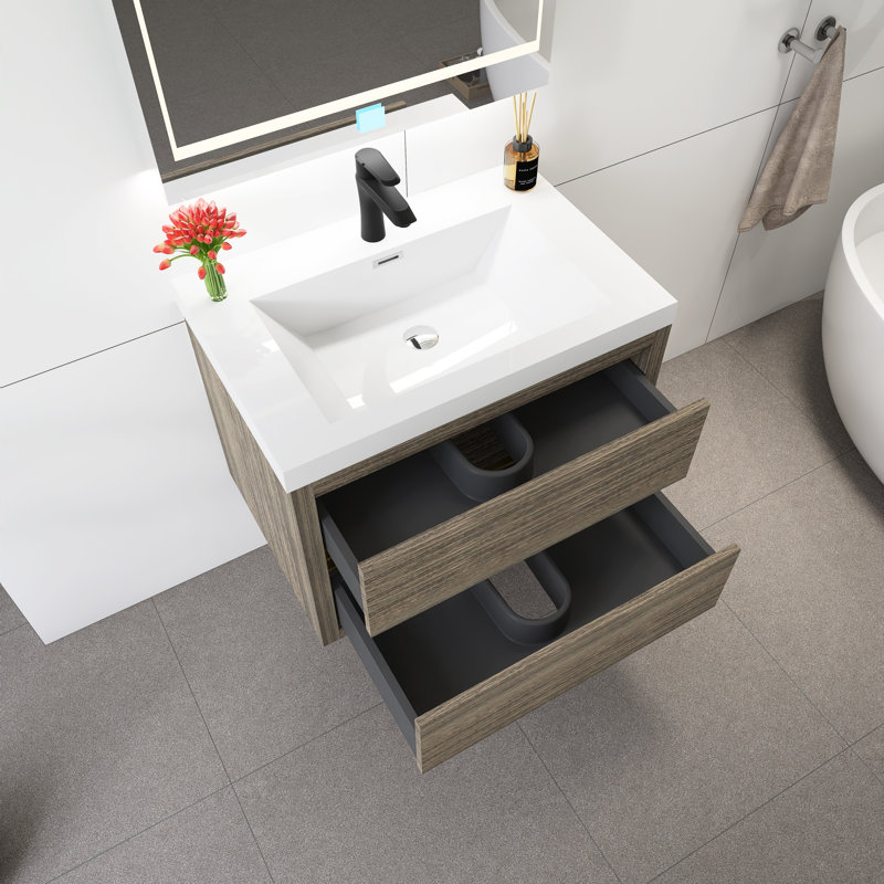 Meuble-lavabo mural 30 po avec lavabo, Gris cendré
