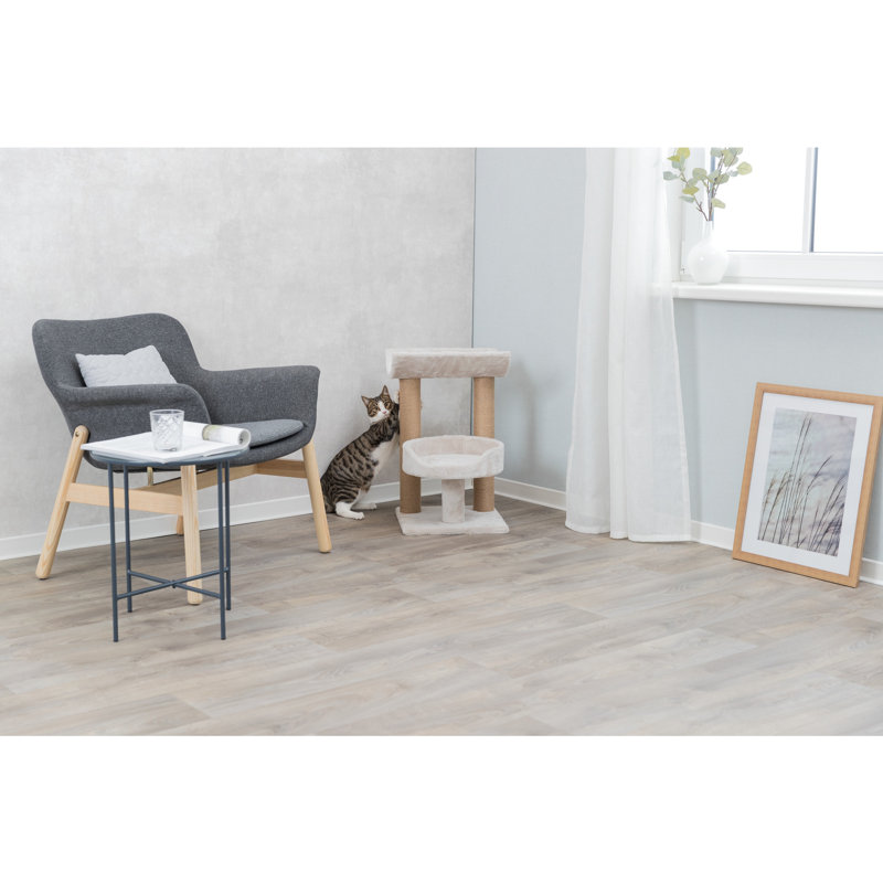 Light Gray and Beige Sisal 2-Level Cat Tree with Plush Platforms