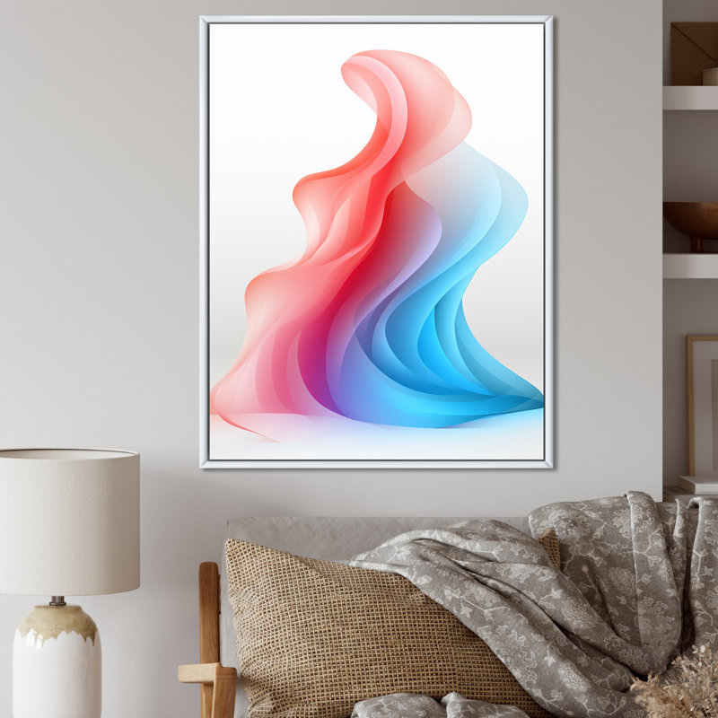 Blue Pink Colorful Pastel Waves - Abstract Shapes Wall Art Prints, 32" H x 16" W x 1" D, White Floater Framed