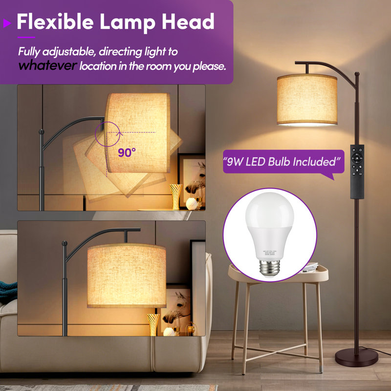 63'' LED Arched/Arc Floor Lamp With Remote Switch And Foot Switch, Brown