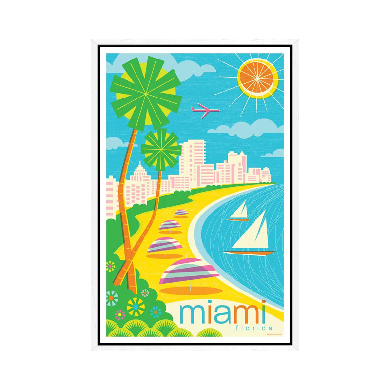 Miami Modern Travel by Jim Zahniser - Print on Canvas, 152.4cm H x 101.6cm W x 3.81cm D, White Framed