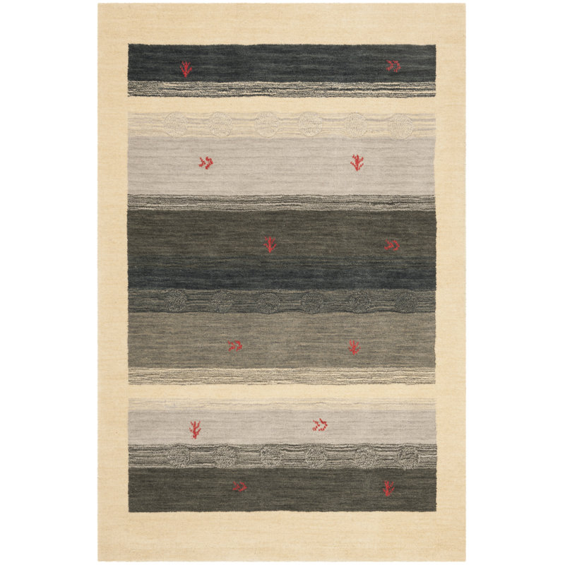 Labbe Hand Loomed Wool Striped Rug, Rectangle 4' x 6'
