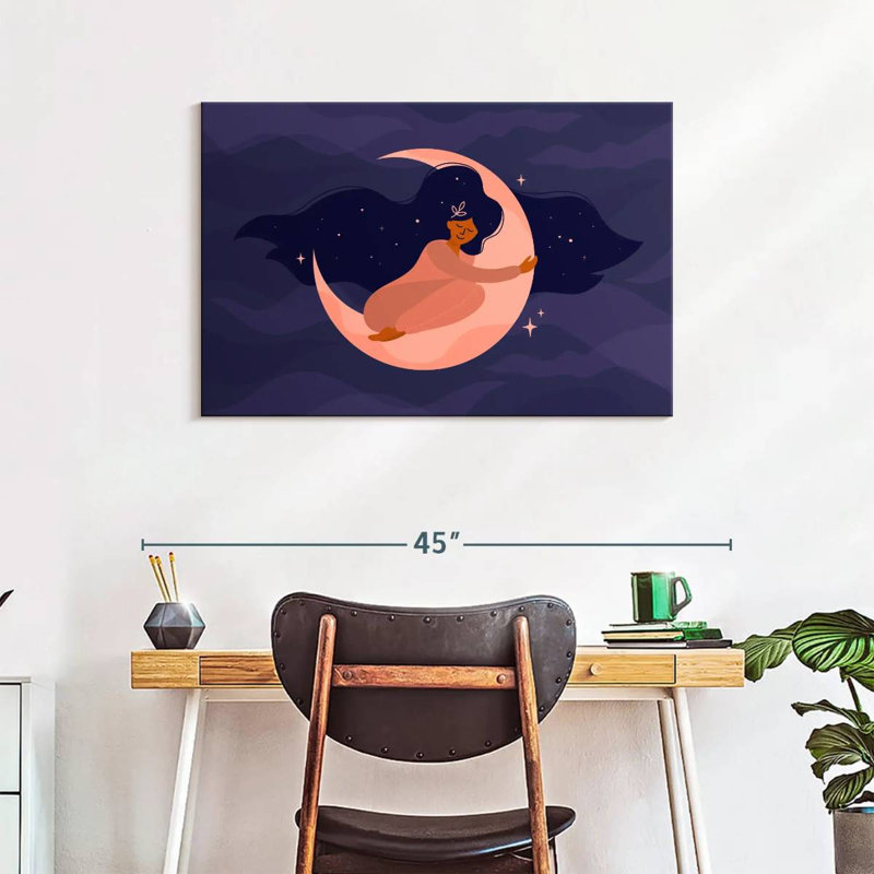 Leisha Girl Sleeping On Moon, 24" H x 36" W