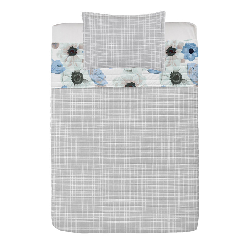 Twin Sky Blue Warm Taupe Microfiber Reversible Bedspread Set