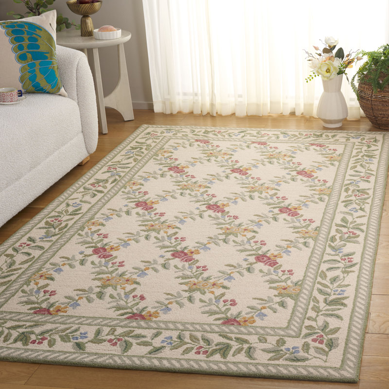 Hand Hooked Wool Pile Floral Rug, Rectangle 9' x 12'
