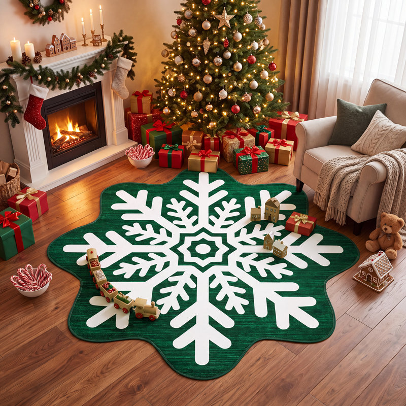 Tapis de Noël lavables, antidérapants, à poils courts et doux, à carreaux, pour salon et chambre., Vert, 5*5