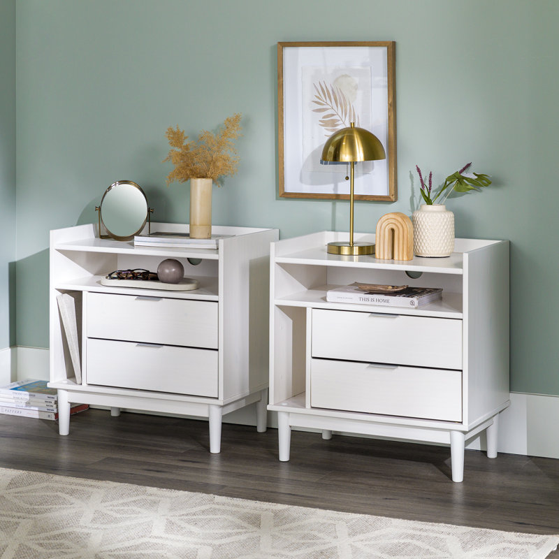 Gheorghe Solid Wood 2-Drawer Nightstands, White