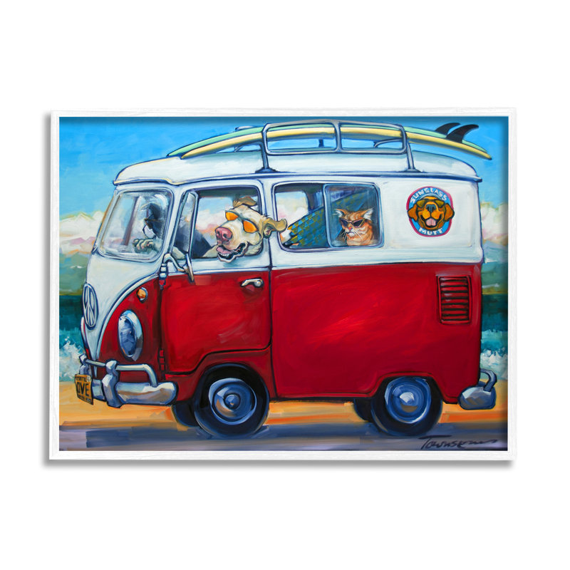 Animaux de compagnie en vacances minibus par CR Townsend, H 24 po x l 30 po x P 1,5 po, Giclée encadrée noir minuit