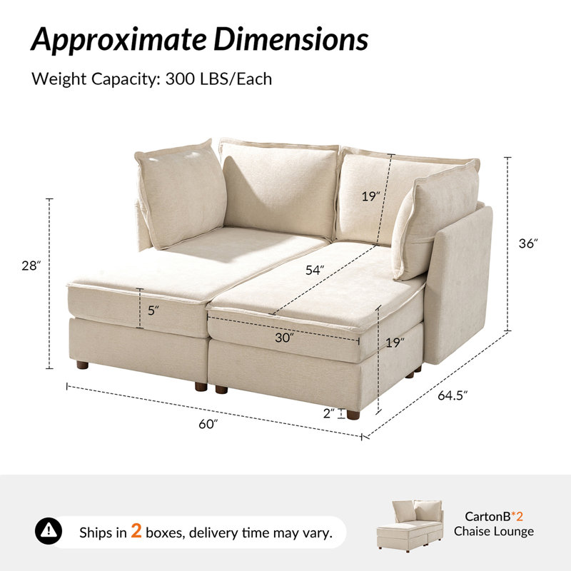  Canapé modulaire surdimensionné de 60 po avec rangement Werts de Werts, Beige