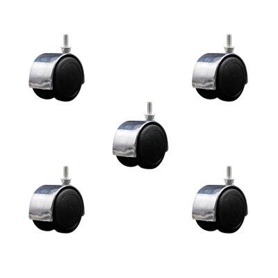 2 Inch Floor Safe Hooded Twin Wheel Caster 1/4 Threaded Stem Set 5