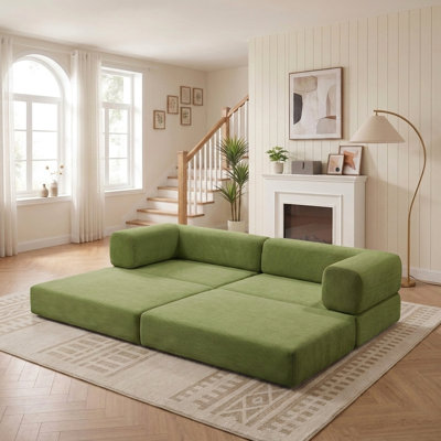 Modern Modular Convertible Sofa Bed with Two Pillows and Extra Wide Armrest