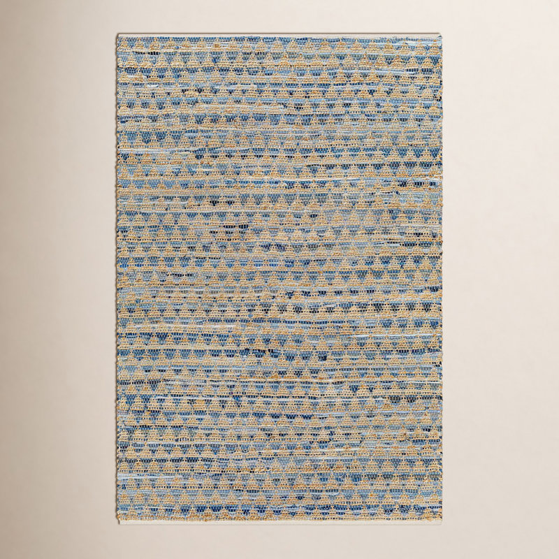 Delton Geometric Handmade Flatweave Recycled P.E.T. Area Rug in Blue/Tan, Rectangle 6' x 9'
