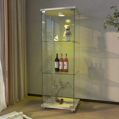 Vitrine moderne en verre trempé blanc haut de 48,72 po avec lumières à DEL, 1 porte, 3 tablettes, installation rapide, idéale pour exposer des ornements H x l 16,27 po, l 14,27 po, télécommande, convenant à un usage domestique
