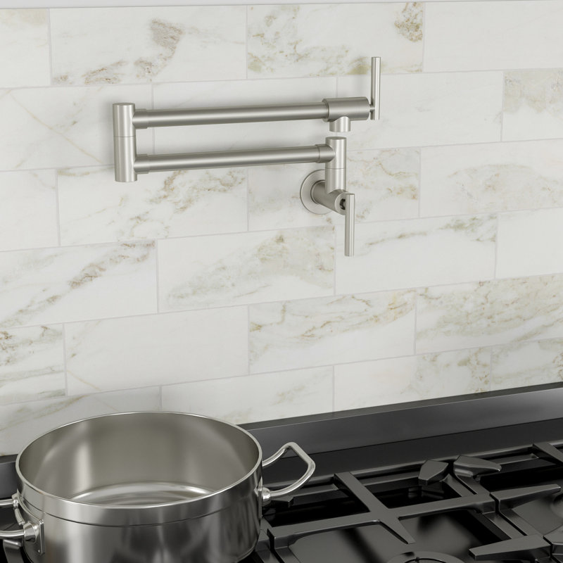 Kichae Pot Filler Folding Wall Mount Kitchen Faucet, Brushed Nickel