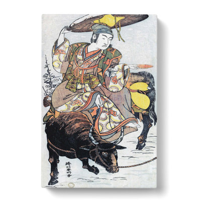 Riding A Bull In The Snow by Katsukawa Shunko - Wrapped Canvas Painting