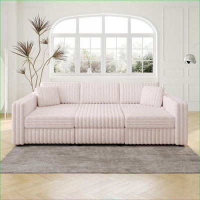 Sofas Couches | Modern Modular 106.3" U-Shaped 6-Person Sofa with Hydraulic Lift Storage Ottoman, For Living Room Bedroom | Light Pink | L-Shape