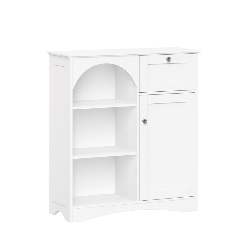  1 Door, 1 Drawer Tall Kitchen Storage Cabinet With Open Shelves - White