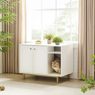  DINZI LVJ Litter Box Enclosure, Cat Litter House with Louvered  Doors, Entrance Can Be on Left or Right Side, Spacious Hidden Cat Washroom  for Most of Litter Box, Cat Furniture Cabinet