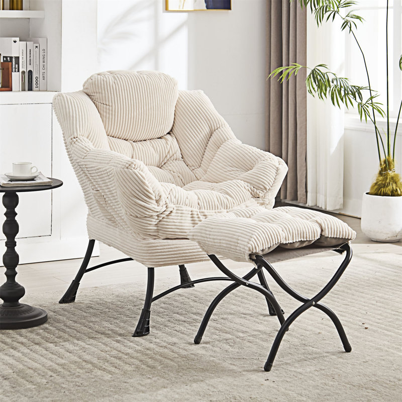 Chaise d'appoint moderne, douce et confortable avec repose-pieds, accoudoirs et poche latérale pour petits espaces