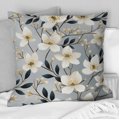 Coussin décoratif à motif floral minimaliste gris et beige