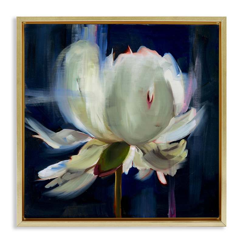 Toile abstraite encadrée, "Floater" par Liz Jardine, Cadre flottant métallique doré, H 18 po x l 18 po
