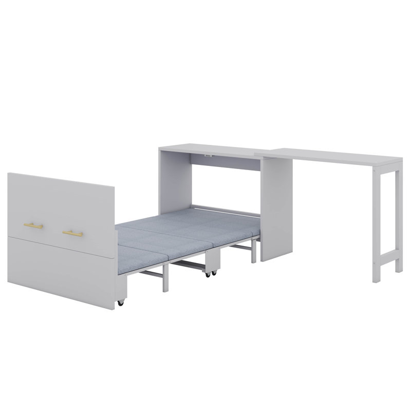 Lit simple escamotable avec bureau Murphy, Gris