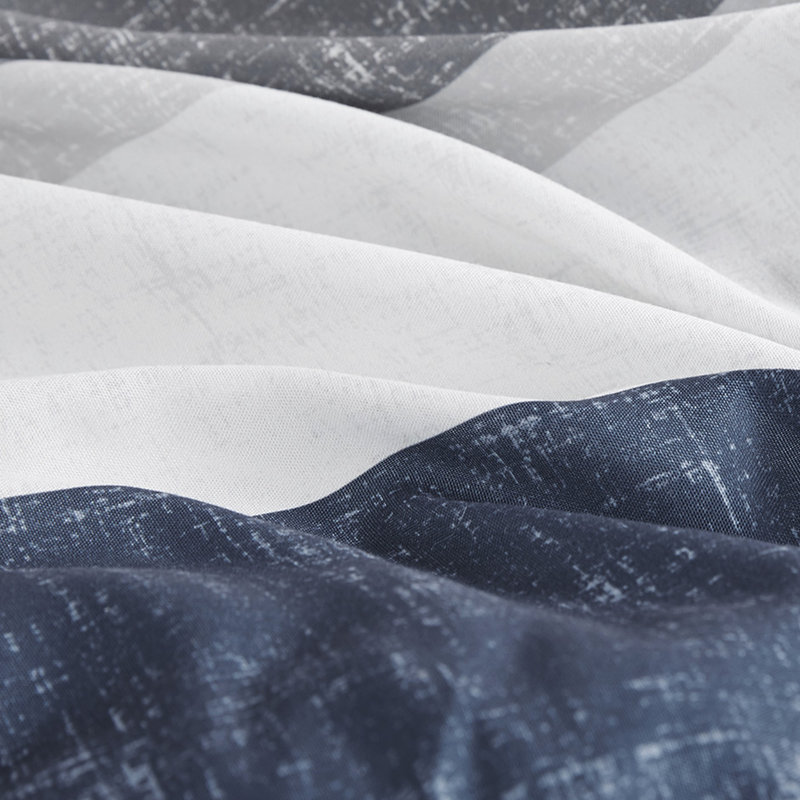 Literie de chambre à coucher moderne avec édredon à rayures et draps - Drap gris bleu marine tendance