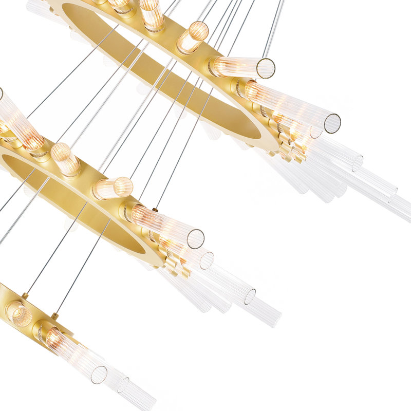 Lustre en roue de chariot unique à 63 lumières avec détails en cristal Litchford
