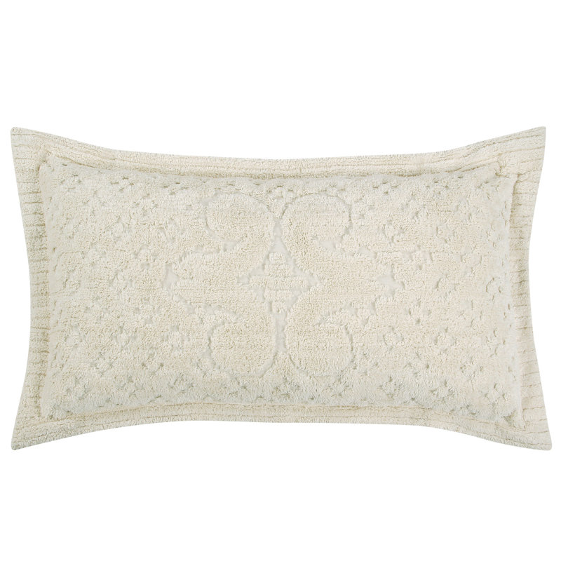 Ashton Collection 100% Cotton Chenille Tufted Pillow Sham, Medallion Design, Soft Breathable, OEKO-TEX Certified, Machine Washable, All-Season, 20" x 36", Ivory