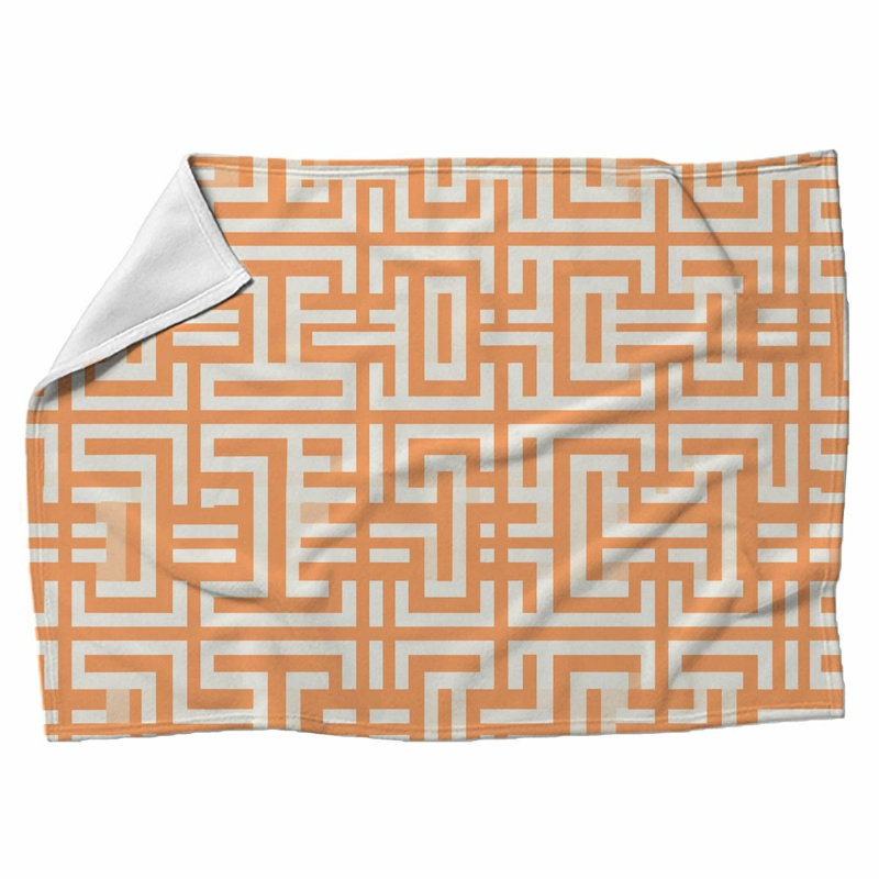Machine Printed Throw Blanket, Throw, Geometric, Orange/Silver