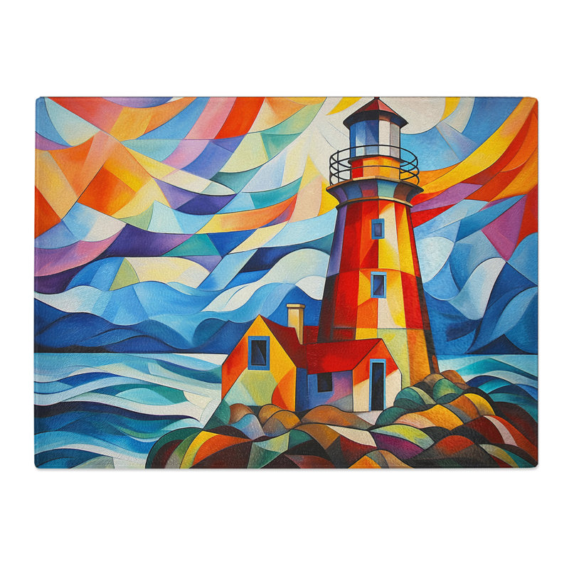 Lighthouse Cubism  Glass Chopping Board
