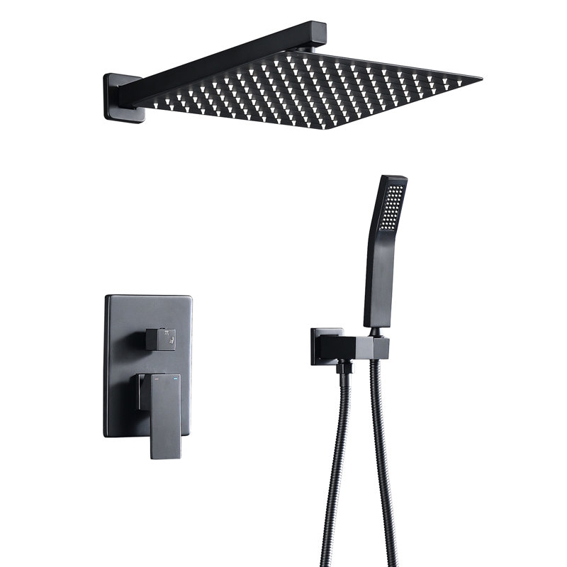 Combinaison de douche de 12 po en laiton noir mat avec débit de 2,5 gallons par minute, poignée à levier et système complet de résistance à l'usure quotidienne avec régulation de température intégrée, carré facile à nettoyer